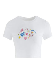 Fruity Butterfly Print Crop Top