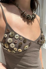 Edgy Corset Button Accent Back Cutout Tank Top