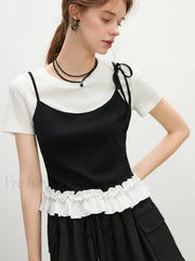 Youthful Tiered Hem Cotton Blend T-Shirt
