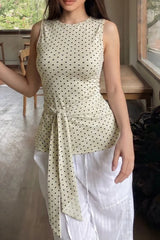 Beige Polka Dot Waist Tie Tank Top