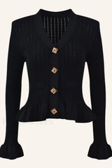 Elegant Lotus Leaf Hem Knit Cardigan