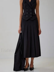Elegant Spliced Tunic Skirt Two Piece Set