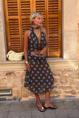 Colorblock Polka Dot Mesh Two Pieces Set