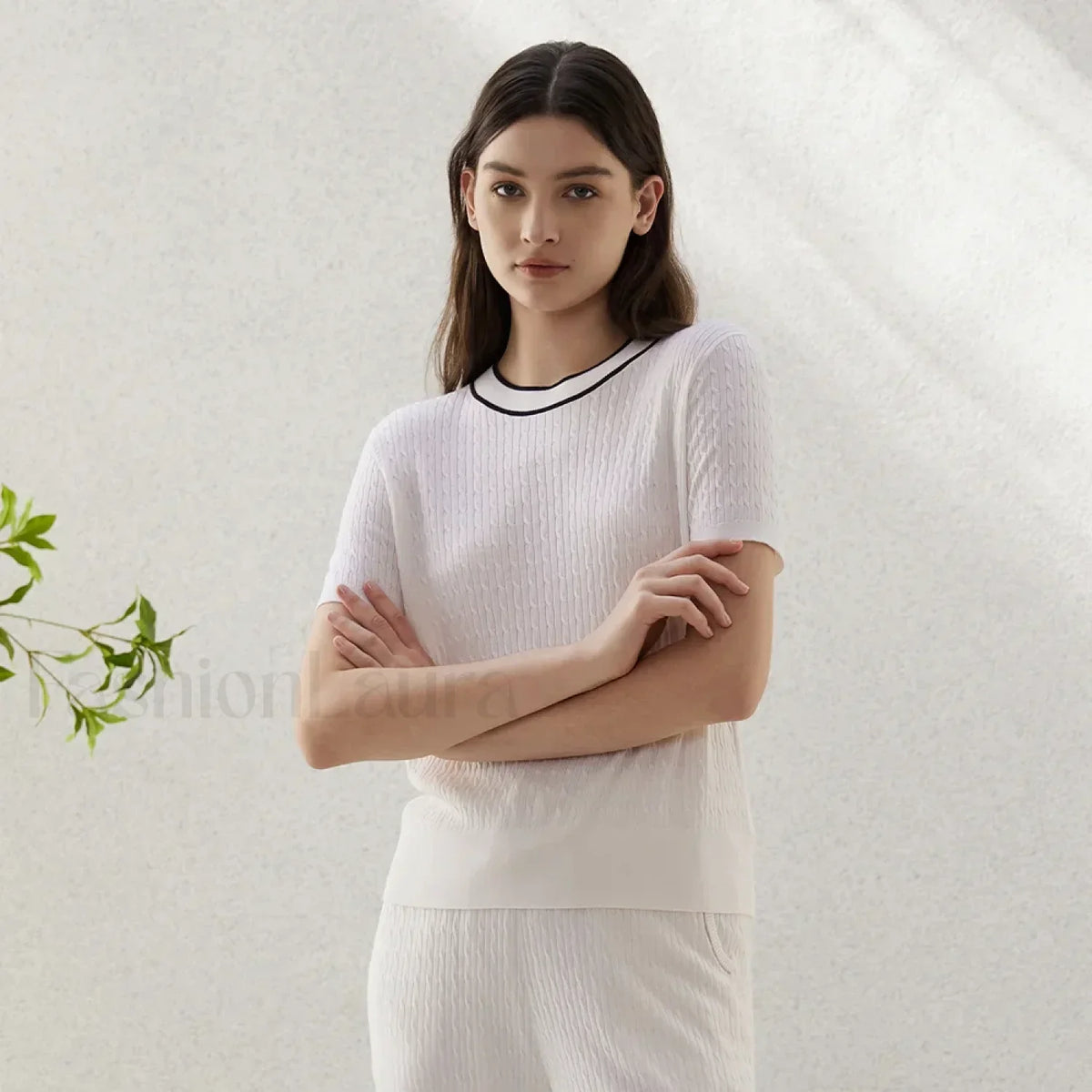 Crew Neck Wool Silk Knitted T-Shirt