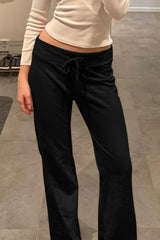 Roll Waist Solid Color Low Rise Knit Pants