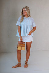 Mesh Applique Top- Baby Blue