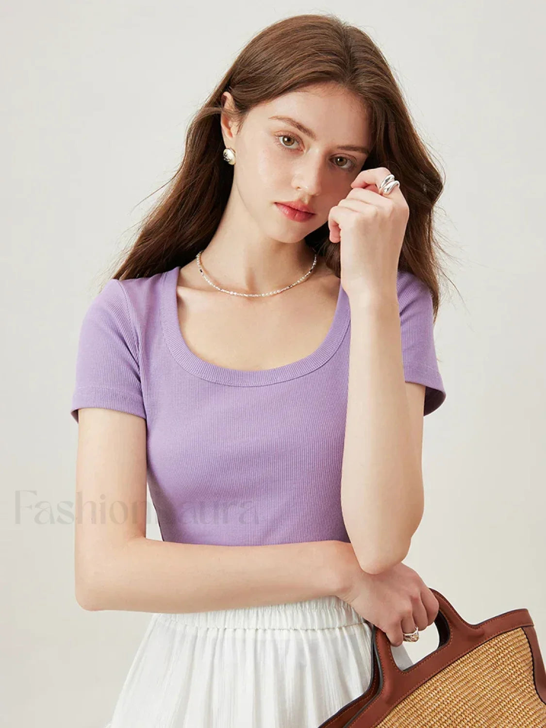U-Neck Slim Thin Knitted T-Shirt