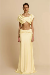 Ruched Panel Strapless Top High Waist Skirt Set
