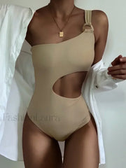 One Shoulder Trikini High Cut One Piece