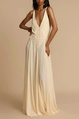 Deep V Neck Lace Patchwork Boho Dress