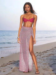 Knit See-through Slit Skirt Cover Up