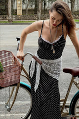 Polka Dot Lace Trim Cami Maxi Dress