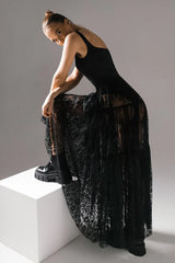 High Waist Black Sexy Lace Sheer Skirt