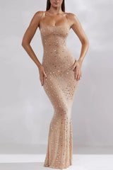 Mesh Rhinestone Cami Maxi Party Dress