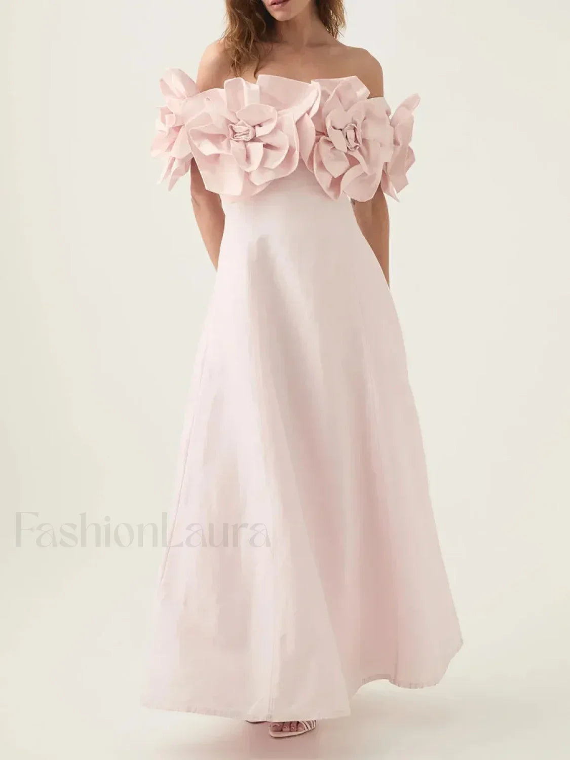 Applique Solid Slash Maxi Dress
