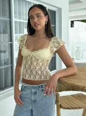 Sexy Cap Sleeve Lace Crop Top T-Shirt
