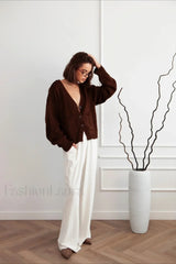 Fashionable Loose Fit V Neck Knit Sweater