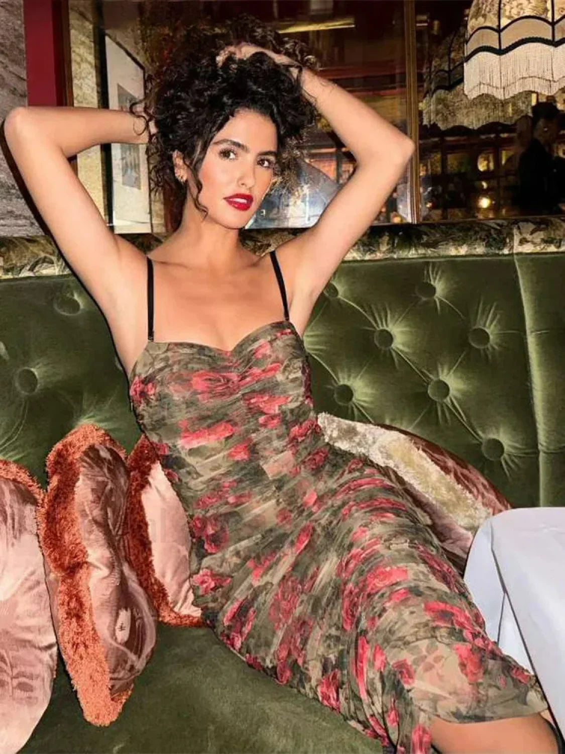 Vintage Shirring Bodycon Floral Dress