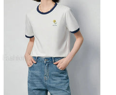 Flower Printed Contrast Pullover T-Shirt
