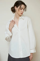 Long Sleeve Cotton Lapel Collar Blouse