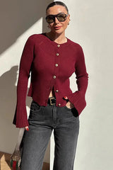 Solid Rib Knit Slim Cardigan