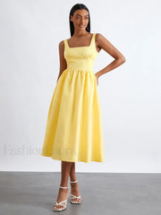 Solid Cami High-Waist Midi Dress