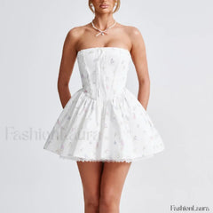 Colorblock Strapless A-Line Floral Dress