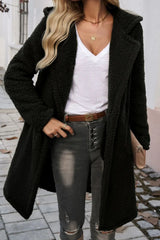 Mid-Length Fuzzy Lapel Coat
