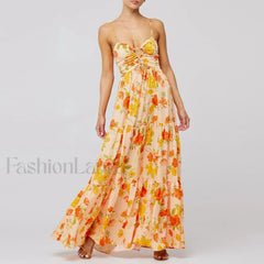 Y2K Floral Bodycon Spaghetti Maxi Dress