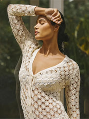 Lace-Up Split Knit Robe Cover Up