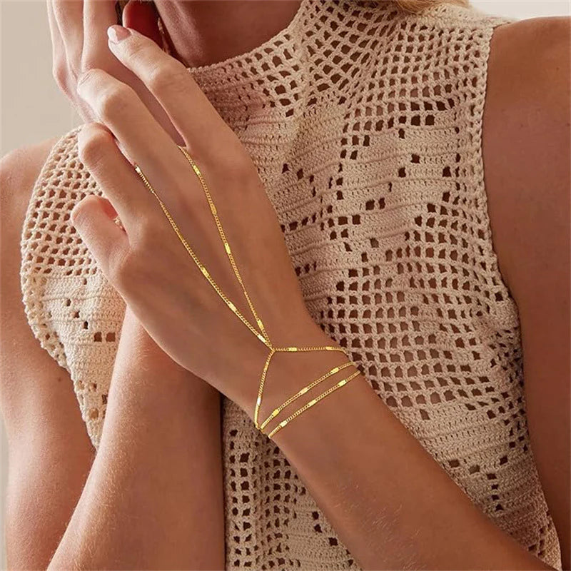 Simple Bead Accent Layered Finger Bracelet