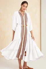 Cotton Flare-Sleeve Boho Dress
