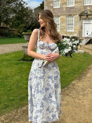 Elegant Floral Print Spaghetti Strap A-Line Floral Dress