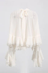 Chiffon Tiered Ruffle Long Sleeve Crop Blouse
