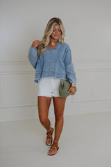 Melody Denim Balloon Sleeve Top