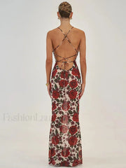Printed Lace Up Maxi Dress
