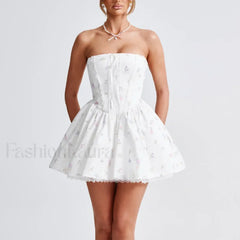 Colorblock Strapless A-Line Floral Dress