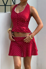 Red Polka Dot Halter Skirt Set