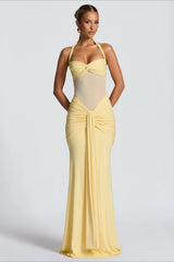 Tie Strap Mesh Maxi Party Dress