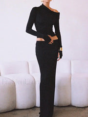 Matte Jersey One Shoulder Modern Off Maxi Skirt Set