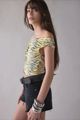 Zebra Print One Shoulder Ruched Crop Top