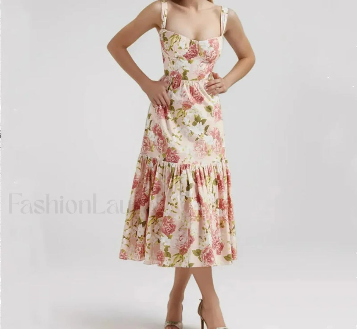 Corset Ruffled Silk Floral Dress