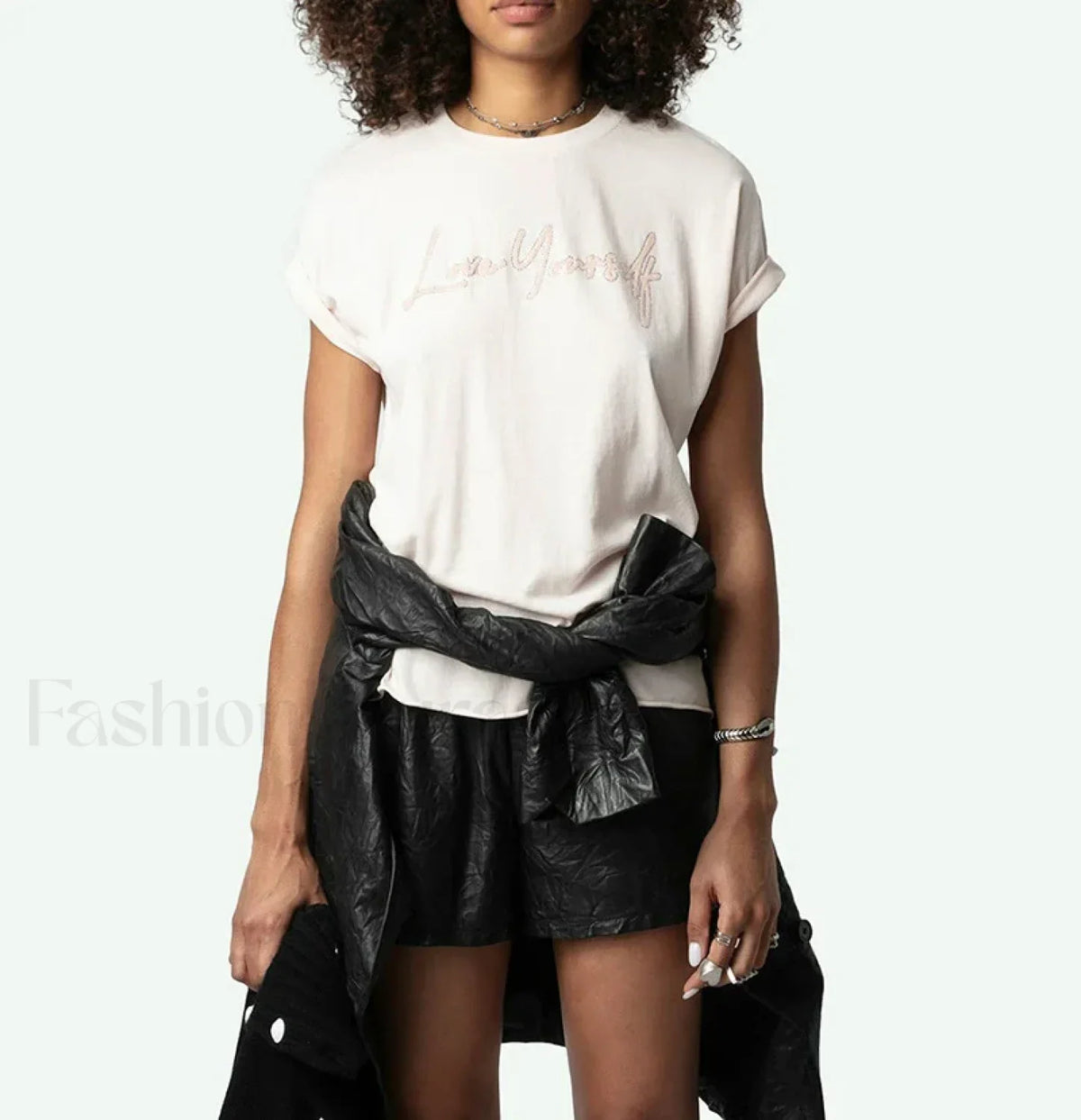 Flocked Crystal Letter T-Shirt