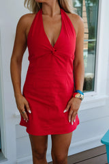 Brynlie Halter Mini Dress-Red