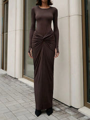 Slinky Crew Neck Twisted Modern Two Pieces Skirt Set