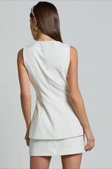Square Neck Single Breasted Halter Sleeveless Fitted Skirt Set
