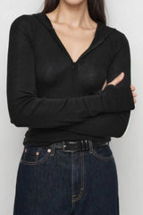 Casual Hooded Half Zip Knit Top
