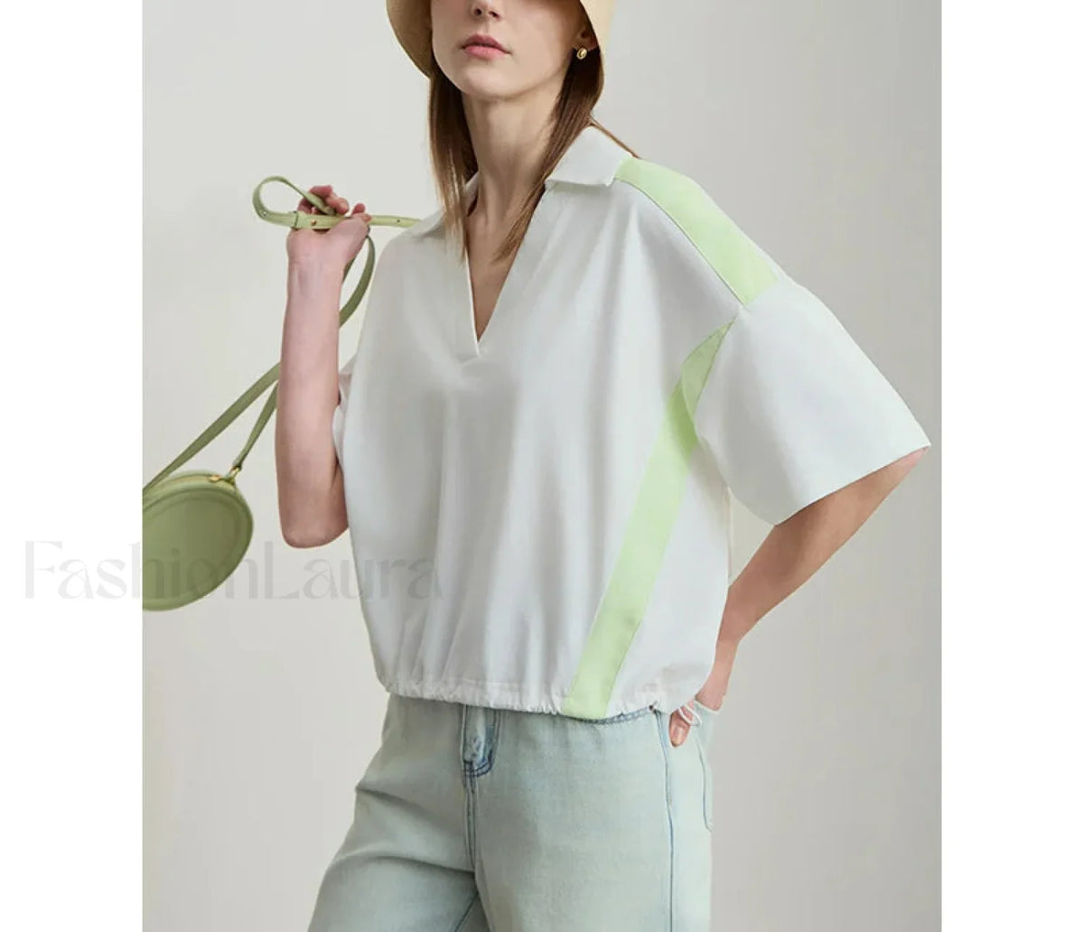 V-Neck Loose Short Sleeve Cotton T-Shirt