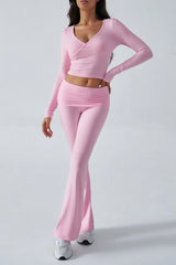 Casual Slim Fit Knit Long Sleeve Top Straight Leg Pants Set
