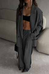 Notch Lapel Relaxed Blazer Wide Leg Pants Set